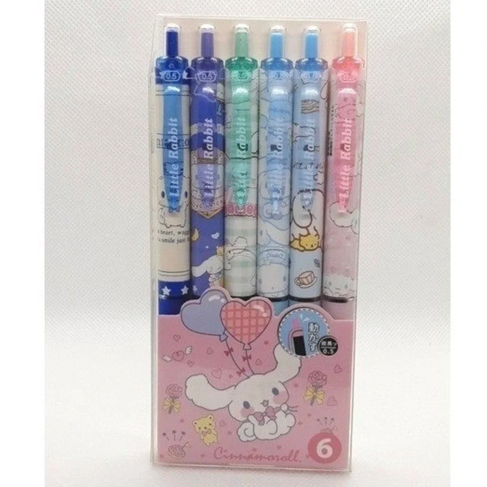 Sanrio Cinnamoroll 6 Piece Retractable Gel Pen Set 0.5mm Black Ink Kawaii Pastel